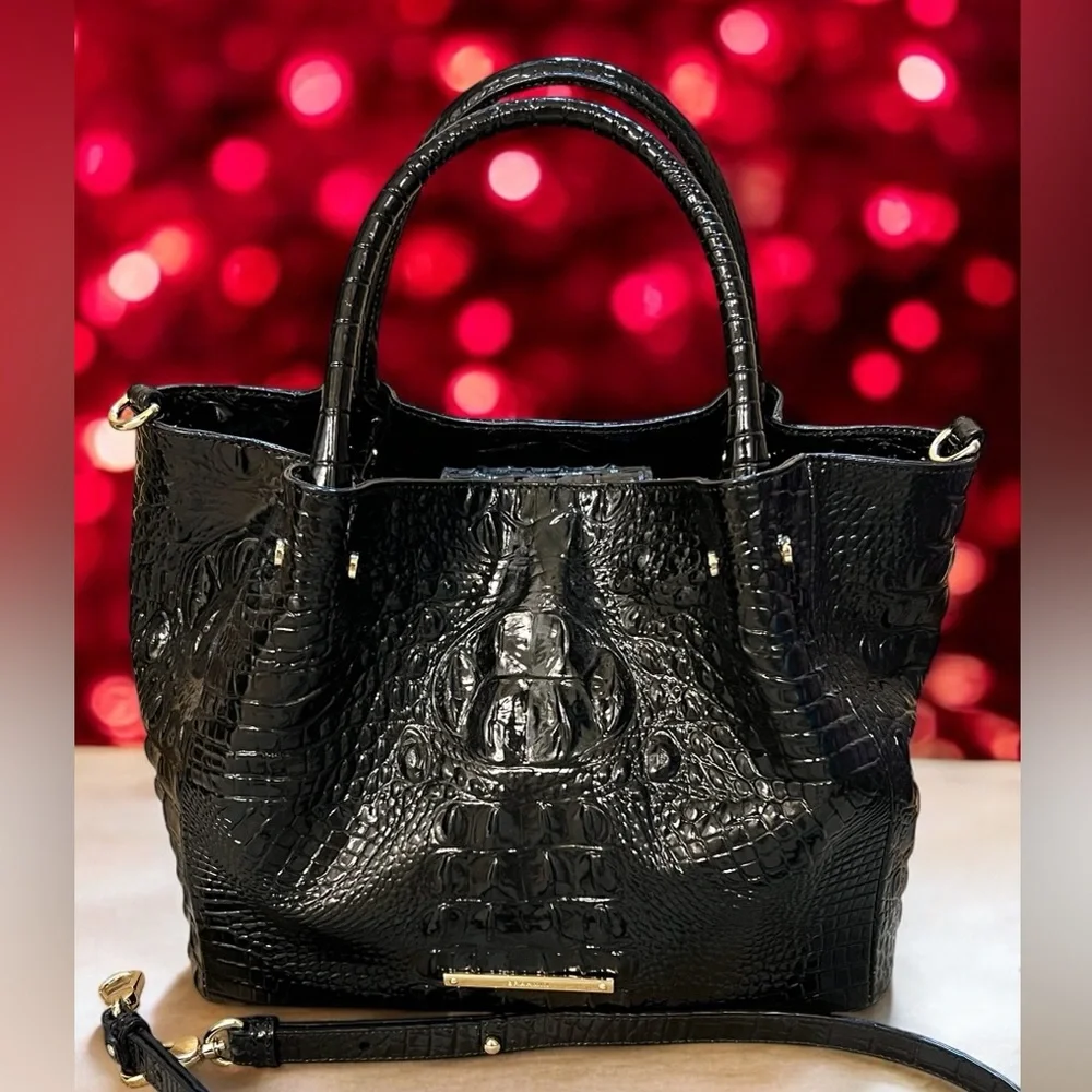 Brahmin Black Croco-Embossed Satchel
